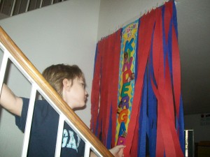 Zander going thur the Kindergarten door.